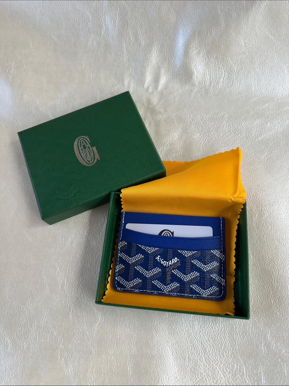 Goyard Navy Blue Card Holder with White Pattern